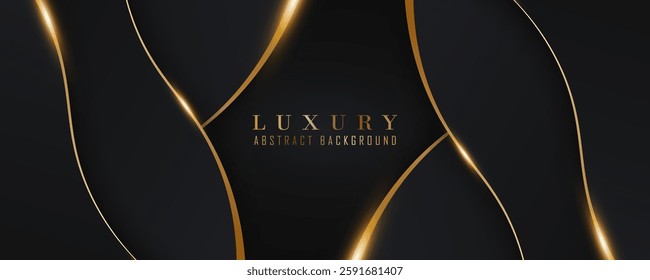 Luxury abstract background with golden lines on dark, modern black backdrop concept style. Illustration from vector about modern template deluxe design.