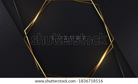 Luxury abstract background, golden lines on dark, modern black backdrop concept 3d style. Illustration from vector about modern template deluxe design.