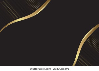 A Luxury abstract background with golden ribbon elements and Abstract luxury black and wavy gold lines abstract background. Elegant for magazine, brochure, banner, poster design