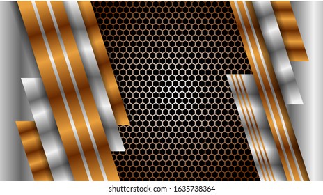 luxury abstract background. modern diagonal gradient dark grey and gold design element. Abstract hexagon pattern. Overlap layers with paper effect. digital wallpaper template.