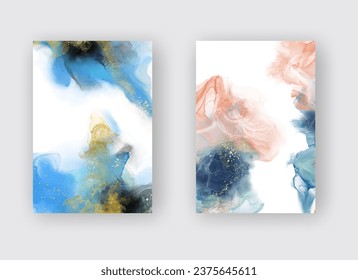 Luxury abstract background set of marble liquid ink art painting on paper. Original artwork watercolor alcohol ink paint. Vector illustration.