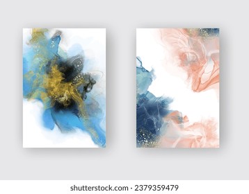Luxuriöse abstrakte Hintergrundset mit flüssiger Marmor-Tinte auf Papier. Originale Kunstwerke Aquarellfarbe Alkoholfarbe Farbe. Vektorgrafik.