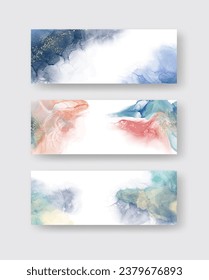 Luxuriöse abstrakte Hintergrundset mit flüssiger Marmor-Tinte auf Papier. Originale Kunstwerke Aquarellfarbe Alkoholfarbe Farbe. Vektorgrafik.