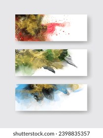 Luxury abstract background set of marble liquid ink art painting on paper. Original artwork watercolor alcohol ink paint. Vector illustration.