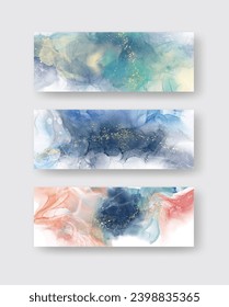 Marco abstracto de lujo con cuadros de arte en tinta líquida de mármol sobre papel. Pintura original de tinta de alcohol acuarela de arte. Ilustración vectorial.