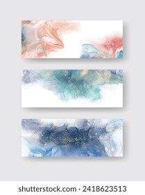 Luxury abstract background set of marble liquid ink art painting on paper. Original artwork watercolor alcohol ink paint. Vector illustration.