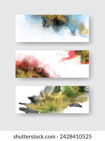 Luxury abstract background set of marble liquid ink art painting on paper. Original artwork watercolor alcohol ink paint. Vector illustration.