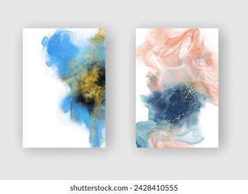 Luxury abstract background set of marble liquid ink art painting on paper. Original artwork watercolor alcohol ink paint. Vector illustration.