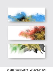 Luxury abstract background set of marble liquid ink art painting on paper. Original artwork watercolor alcohol ink paint. Vector illustration.