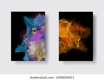 Luxury abstract background set of marble liquid ink art painting on paper. Original artwork watercolor alcohol ink paint. Vector illustration.