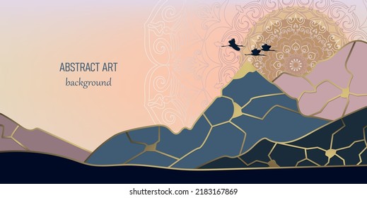 Lujo fondo abstracto Sunset en las montañas. Arte Kintæ. Mandala de lujo.