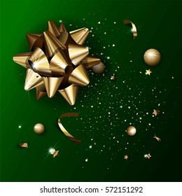Luxuriöse abstrakte Hintergrundvorlage mit Konfetti und goldener Schleife. Vektorgrafik.