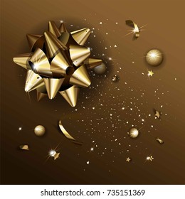 Luxury abstract background template with confetti and golden bow.
