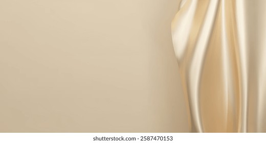 Luxury abstract beige background with ribbon silk elements. 3D vector illustration.
