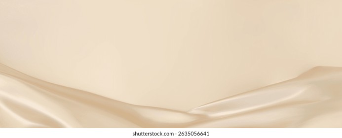 Luxury abstract beige background with ribbon silk elements. 3D vector illustration.