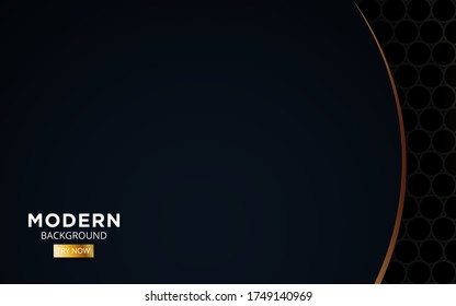 El fondo negro abstracto de lujo. Las estrellas modernas se forman con líneas doradas y círculo, sobre un fondo oscuro hexagonal texturado.