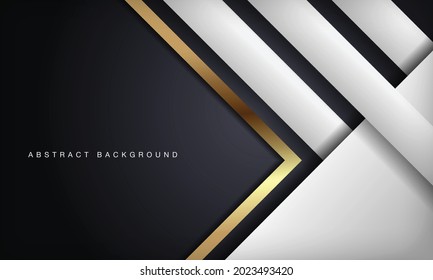 Luxury abstract black and white background with gold lines shape decoration.