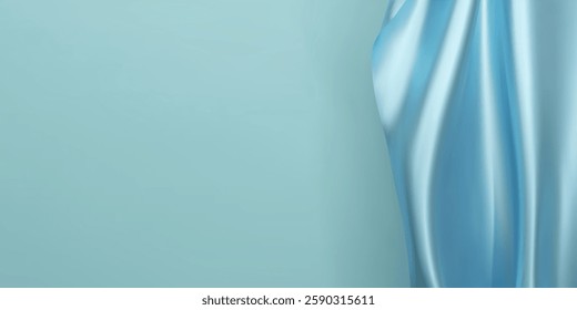 Luxury abstract blue background with ribbon silk elements. 3D vector illustration.