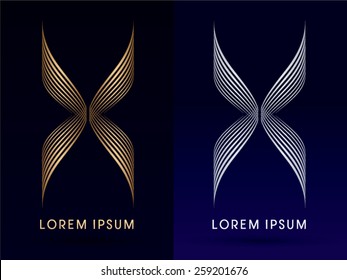 Luxury Abstract Butterfly, X , Wings , Designed Using Gold And Silver Line,logo, Symbol, Icon, Graphic, Vector.