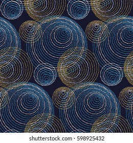 luxury abstract circle and ring seamless pattern. modern dot and spot surface design for wrapping paper, wallpaper, fabric and fashion. galaxy night concept motif
