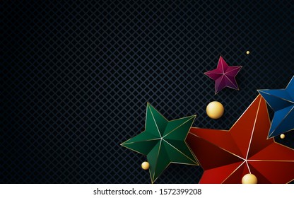 Luxury abstract colorful background. Modern stars shape with golden list on dark background.
