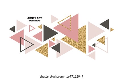 Luxury abstract composition with pink and gold triangles. Bright geometric background for header, card, invitation, poster, cover etc.