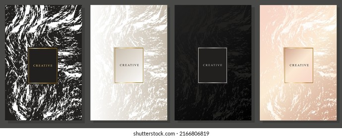 Luxury Abstract Covers In White And Black, Pink Color. Fashionable Minimal Abstract Art Pattern With Paint Stroke (brush) On Background. Elegant Vector For Invitations, Prestige Gift Cards, Business