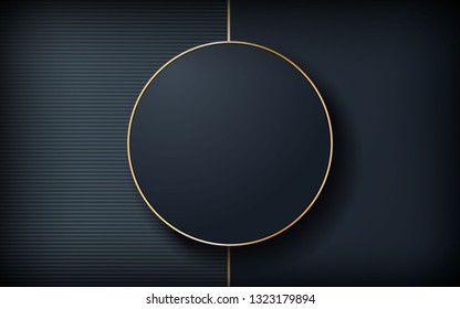 Fondo oscuro abstracto de lujo con forma circular. Línea dorada realista y forma objetos texturados.