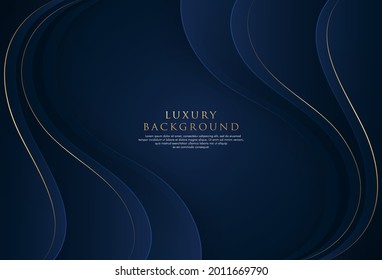 Luxury abstract dark blue wave background with layers line golden light. Modern simple wavy design concept. Luxury and elegant overlapping geometric wave element with space for your text.