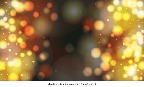 Luxury Abstract Defocused Light Spot Background Design. Christmas Snowfall Vector Horizontal Illustration.  Glitter confetti. Winter Snow Sky. New Year Magic Illustration. Falling Snowflakes