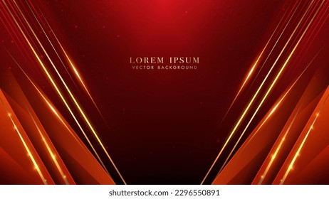 Luxury abstract diagonal golden lines wiht glowing lines and glittering light effects elements. Red elegant background style vector design