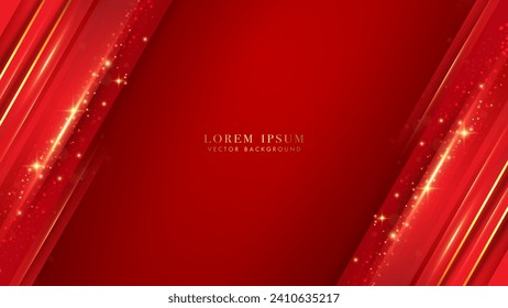 Luxury abstract diagonal red and golden lines with glittering light effects elements. Elegant background style vector design