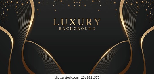 Luxury abstract elegant gold glowing curved line with lighting effect sparkle on black background. Template premium award design. Vector illustration