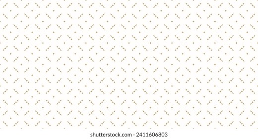 Luxury abstract floral seamless pattern. Vector gold and white minimal background. Subtle minimalist geometric ornament. Delicate golden graphic texture with diamonds, grid, lattice. Elegant design