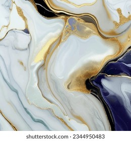 Luxury abstract fluid art painting in alcohol ink technique, mixture of black and gold paints. Imitation of marble stone cut, glowing golden circles. Tender and dreamy design.