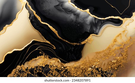 Luxury abstract fluid art painting background alcohol ink technique black and gold Vector Illustration