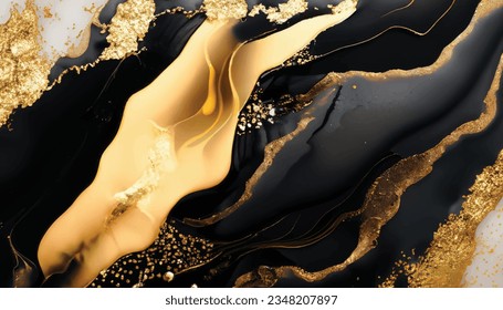 Luxury abstract fluid art painting background alcohol ink technique black and gold Vector Illustration