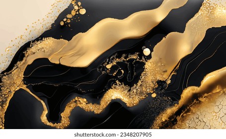 Luxury abstract fluid art painting background alcohol ink technique black and gold Vector Illustration