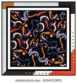 Luxury Abstract geometric shape background designer scarf. retro base print placement, doted square border texture print vector file format best for paper and textile printing, both side repeat print.