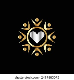 Luxury abstract gold logo template with heart and people. Vector illustration.