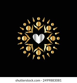 Luxury abstract gold logo template with heart and people. Vector illustration.