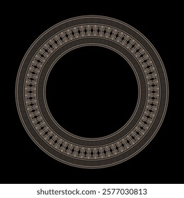 Luxury Abstract gold Round classic greek meander ornament. Elegant gold round frame on black background. Circle gold frame. For invitations, greeting cards, embroidery, sandblasting, porcelain, mirror