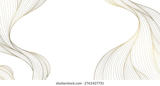 Luxury abstract gold wave pattern, elegant line art onwhite background. Japanese and Chinese vector design, smooth curves, flowing silk texture,  premium frames, wallpapers, fabric prints