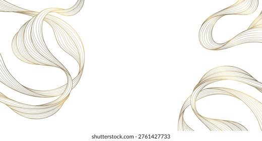 Luxury abstract gold wave pattern, elegant line art onwhite background. Japanese and Chinese vector design, smooth curves, flowing silk texture,  premium frames, wallpapers, fabric prints
