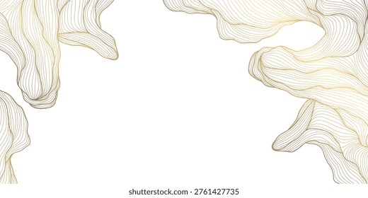 Luxury abstract gold wave pattern, elegant line art onwhite background. Japanese and Chinese vector design, smooth curves, flowing silk texture,  premium frames, wallpapers, fabric prints