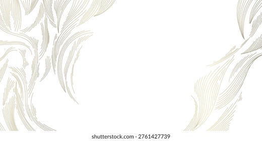 Luxury abstract gold wave pattern, elegant line art onwhite background. Japanese and Chinese vector design, smooth curves, flowing silk texture,  premium frames, wallpapers, fabric prints