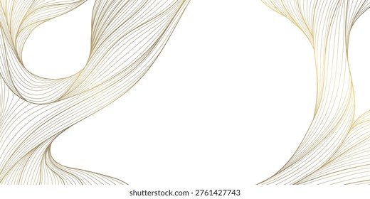 Luxury abstract gold wave pattern, elegant line art onwhite background. Japanese and Chinese vector design, smooth curves, flowing silk texture,  premium frames, wallpapers, fabric prints