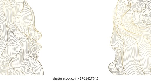 Luxury abstract gold wave pattern, elegant line art onwhite background. Japanese and Chinese vector design, smooth curves, flowing silk texture,  premium frames, wallpapers, fabric prints