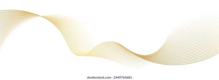 Luxury abstract gold wavy line pattern (guilloche curves) with copy space. Elegant golden color smooth gradient on white background. Premium vector striped texture for banner, business backdrop.