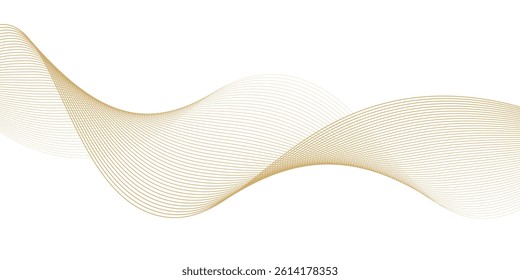 Luxury abstract gold wavy line pattern (guilloche curves) with copy space. Elegant golden color smooth gradient on white background. Premium vector striped texture for banner, business backdrop.